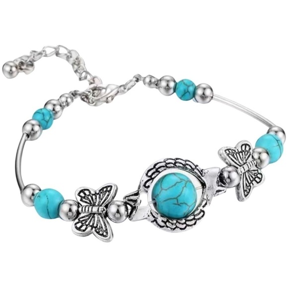 Turquoise Butterfly Decor Silver Bracelet - Picture 1 of 4